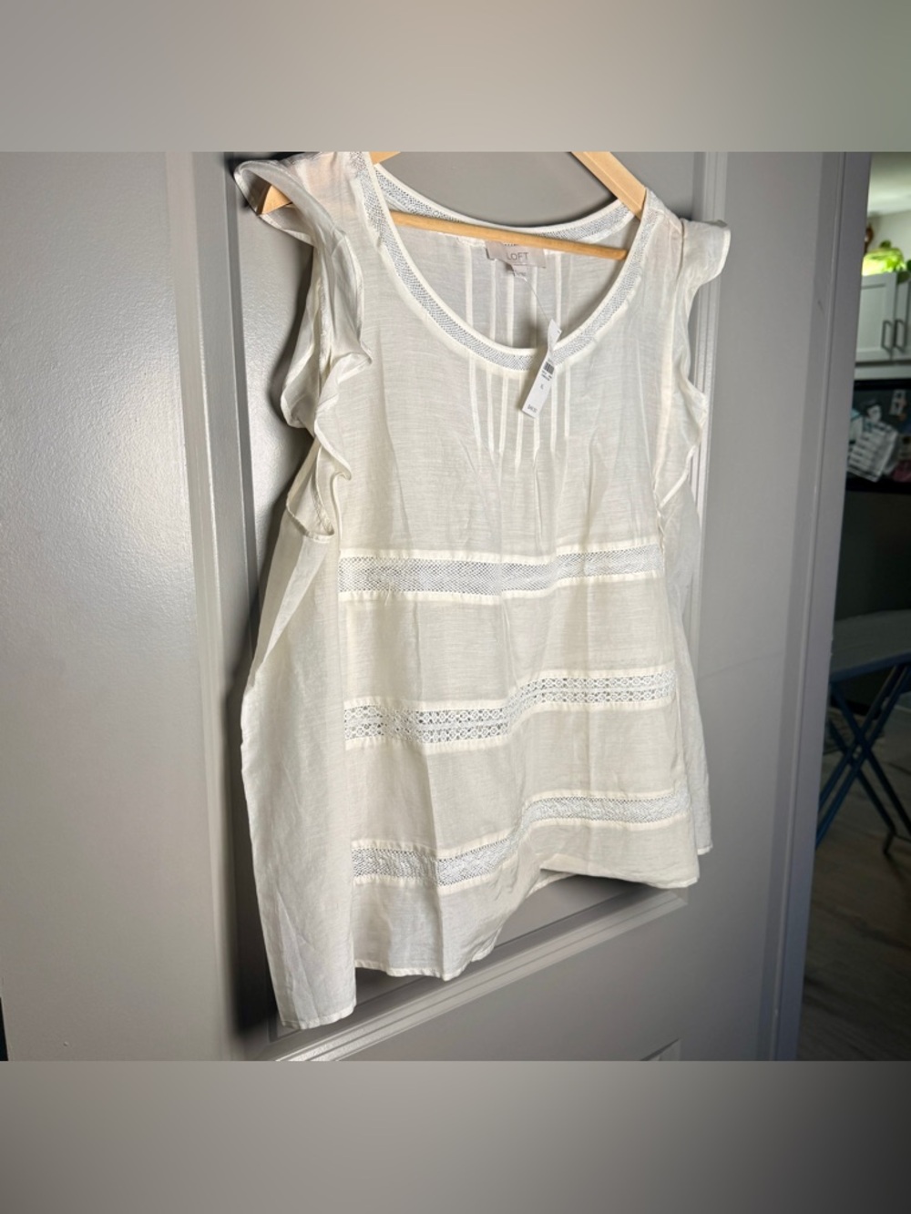 LOFT Cotton Silk Ruffle Sleeve | White | XL | NWT | Lace Cottagecore Feminine - Picture 3 of 7